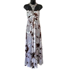 Cachet 90’s Y2K Silk Velvet Burnout Maxi Dress Beaded Whimsigoth Halter